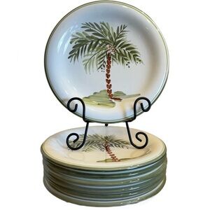 Gibson Designs PALM COURT GIDPAC Dinner Plate Green Palm Tree Green - Set of 4